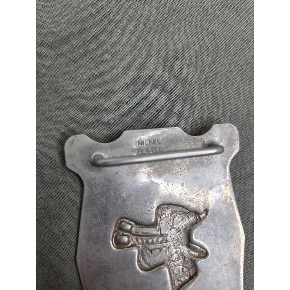 Vintage Nickel Western Saddle Rodeo Cowboy Belt Buckle
